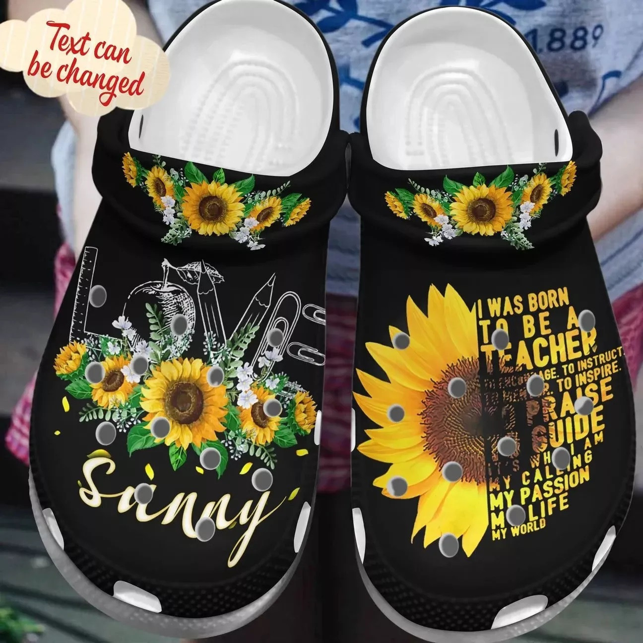 Love Sunflower Personalized Name For Teacher Crocband Crocs Shoes For Men Women