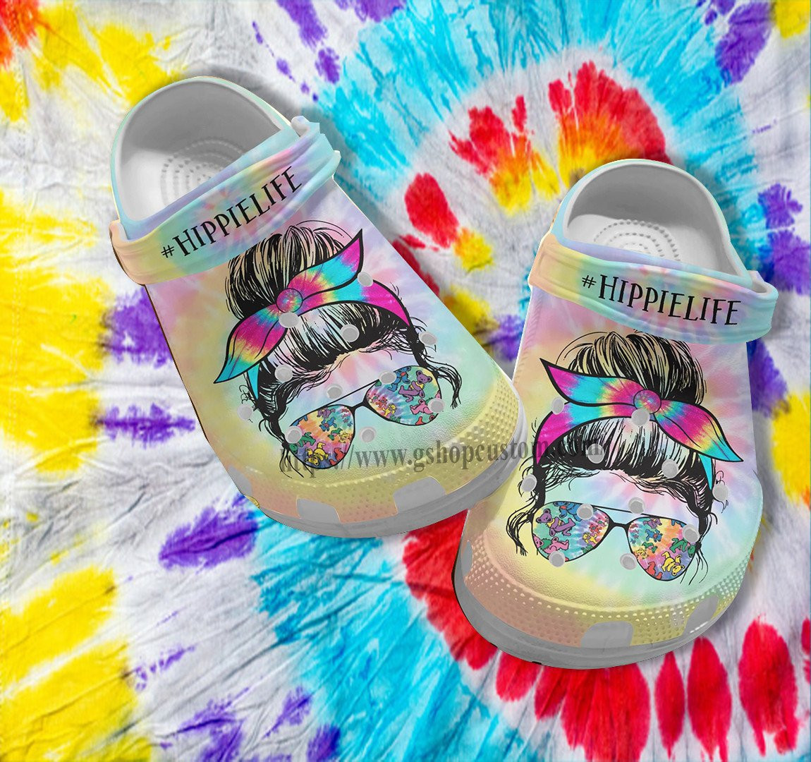 Hippie Life Girl Glasses Croc Shoes Gift Mommy- Hippie Rainbow Shoes Croc Crocs Customize Mother Day Gift