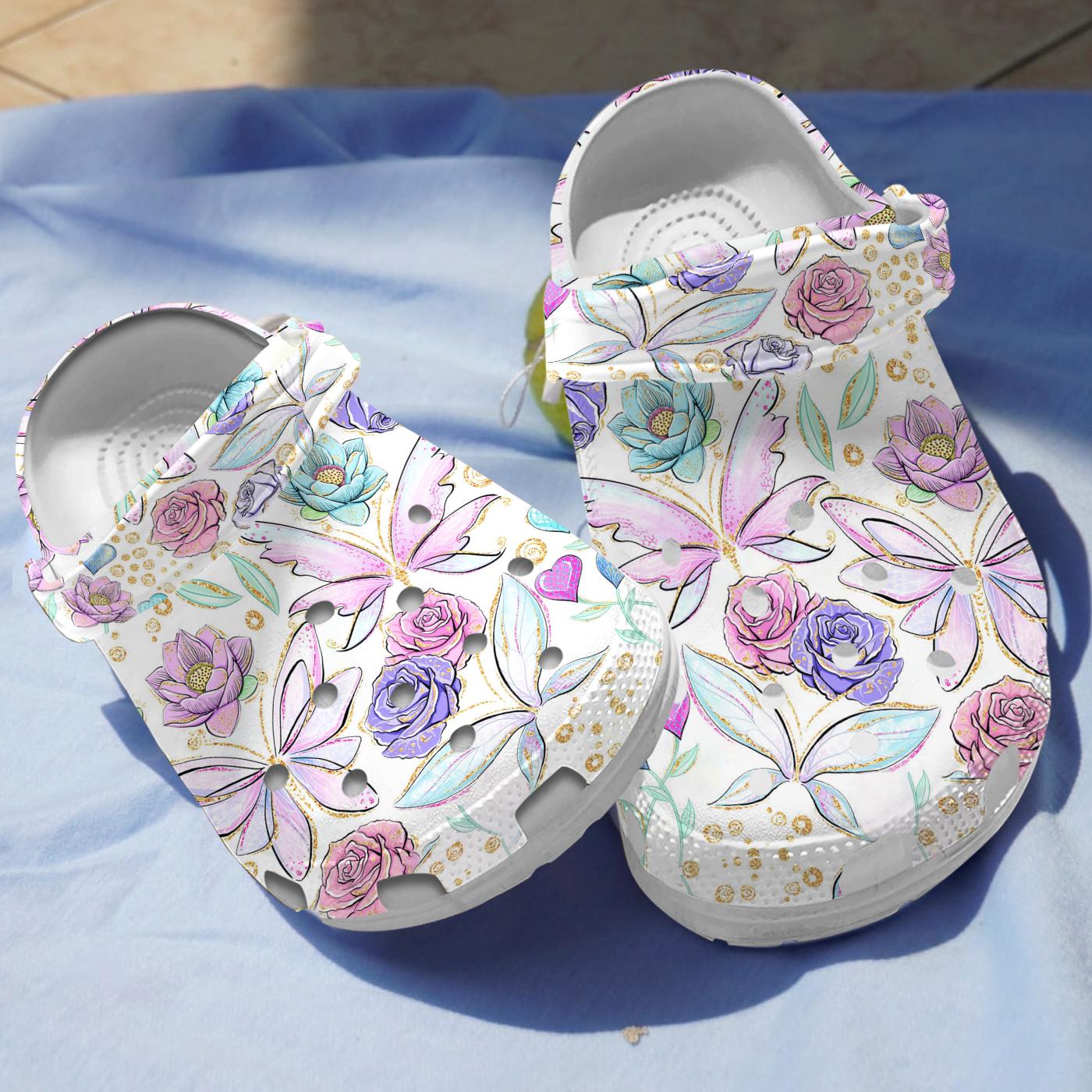 Floral Butterfly Crocs Shoes Comfortable For Men Women