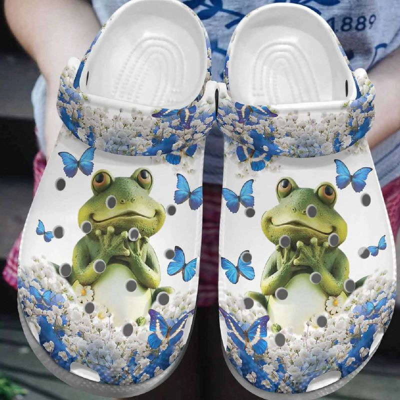 Lovely Frog And Magic Blue Butterfly Crocs Shoes Crocs Shoes Comfortable For Men Women