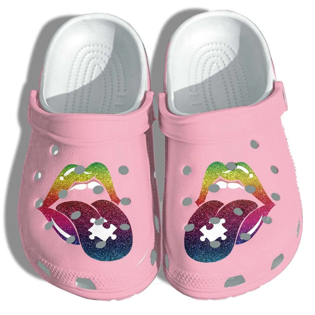 Autism Awareness Day Sexy Lips Puzzle Piece band Crocs Crocs Shoes Comfortable For Men Women