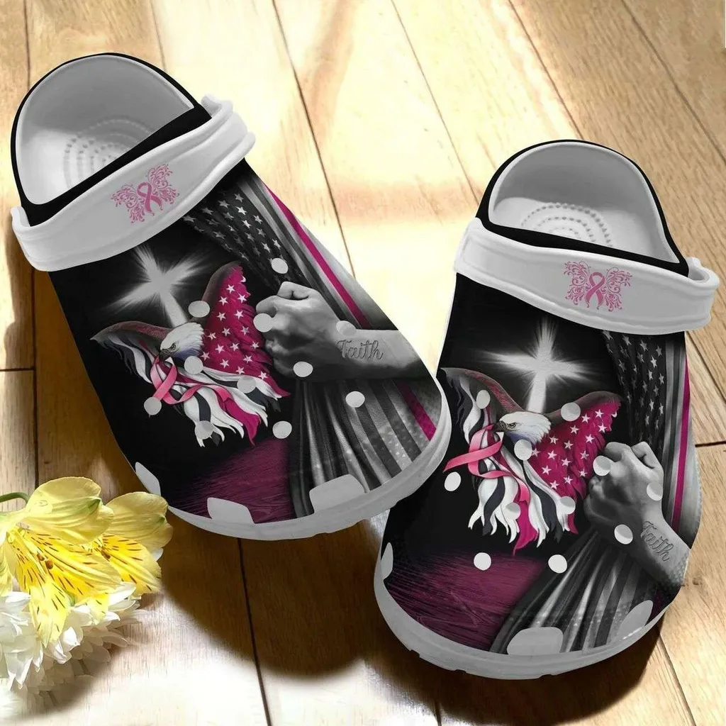 Breast Cancer Awareness Eagle Usa Flag band Crocs Crocs Shoes Comfortable For Men Women
