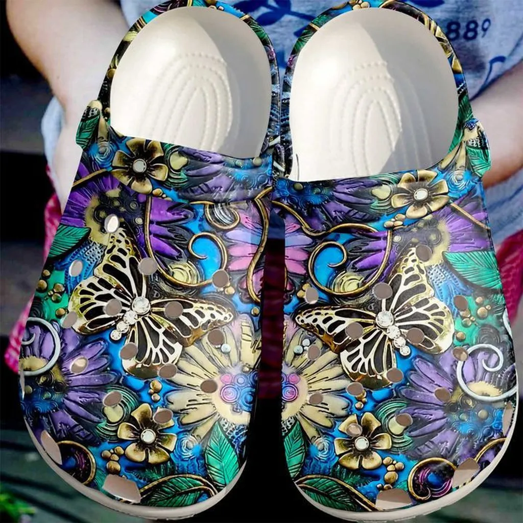 Butterfly Golden band Crocs Comfortable Mens Womens Classic Crocs Water Crocs Shoes Comfortable For Men Women
