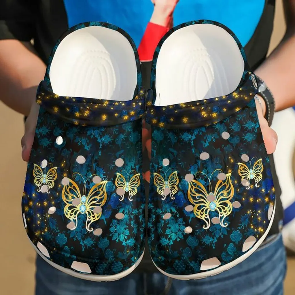 Butterfly Golden Dark Night 102 Gift Lover Rubber Crocs Crocs Shoes Comfortable For Men Women
