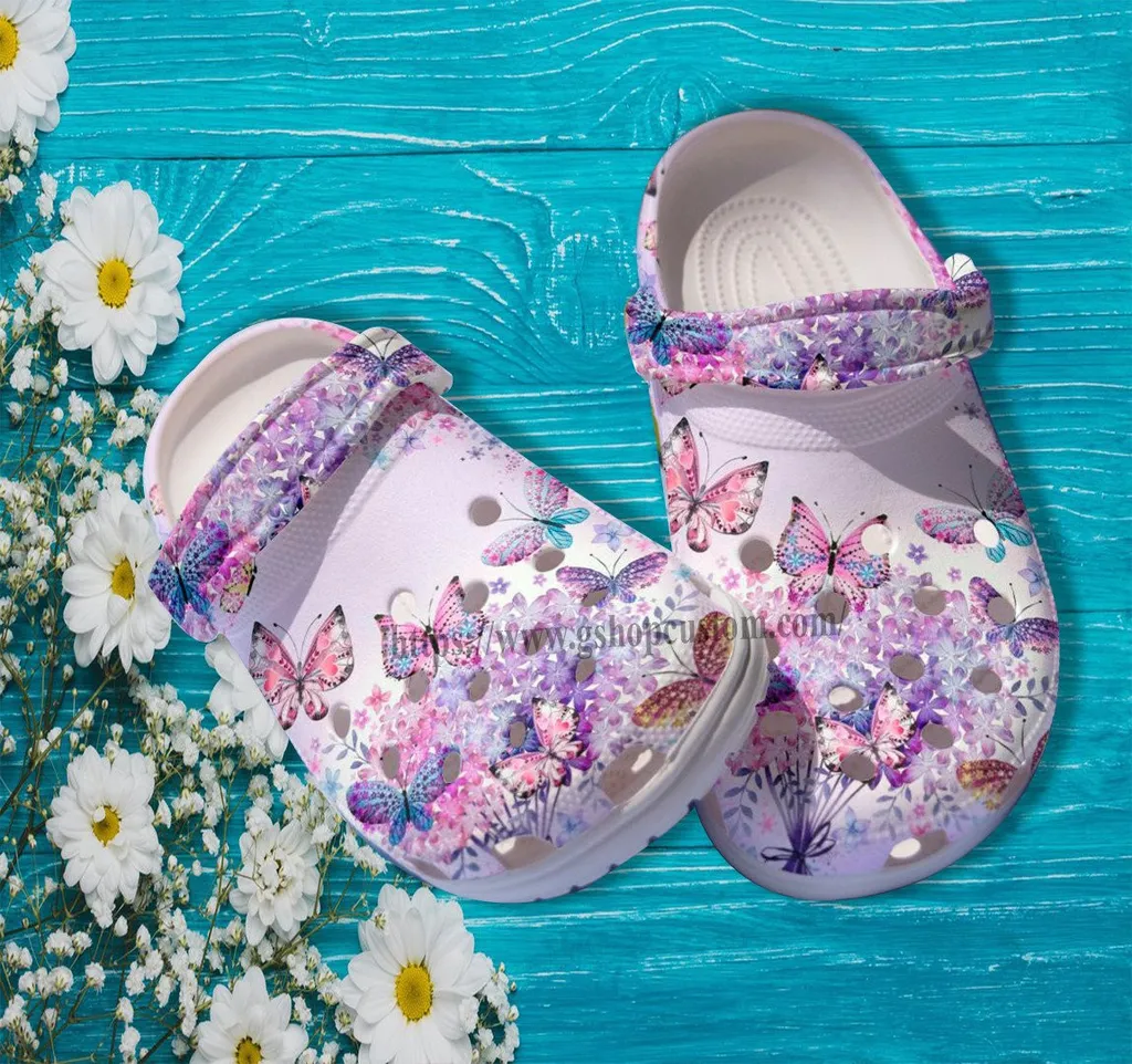 Butterfly Twinkle Flower Purple Crocs Shoes Comfortable For Men Women