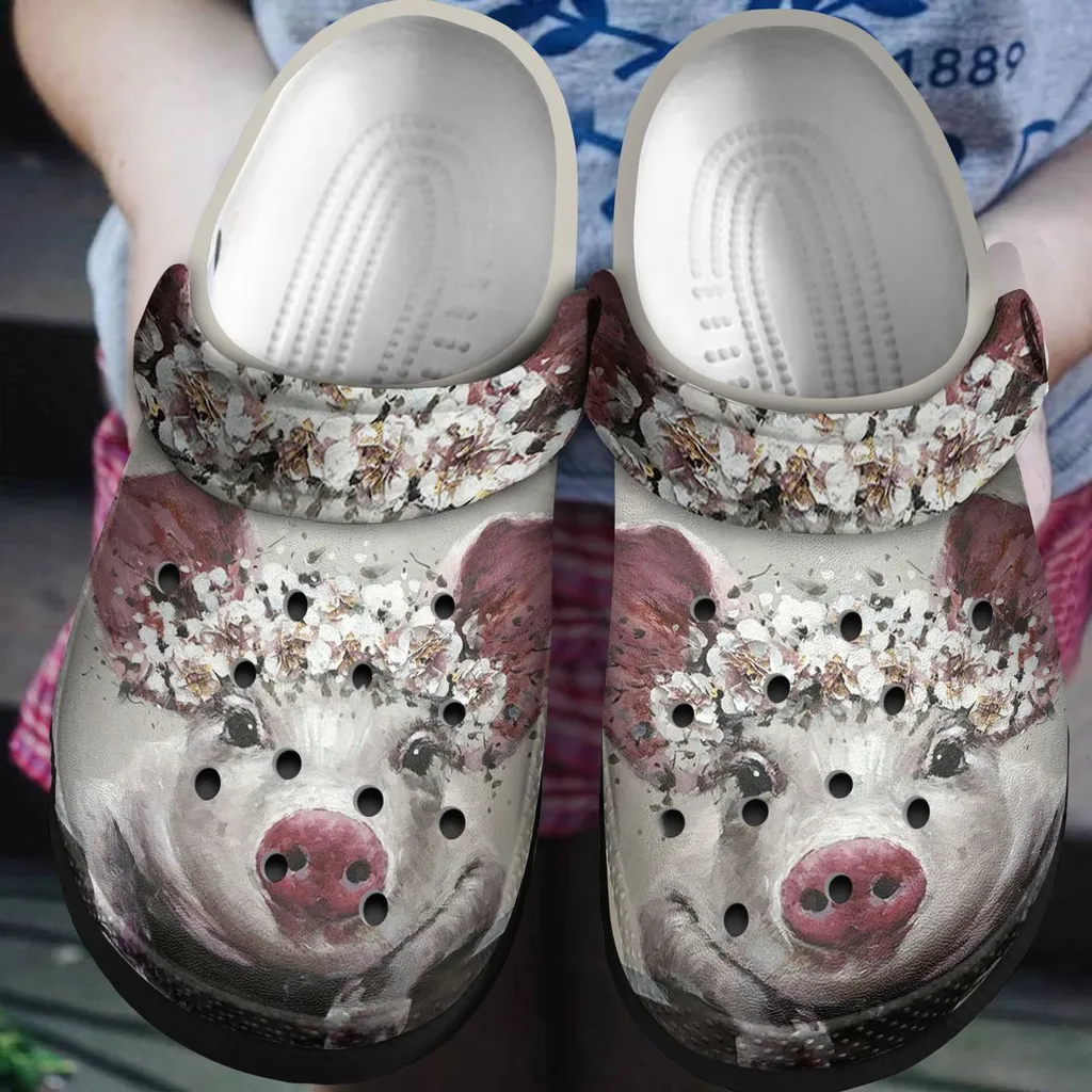 Pig Personalized Crocs Custom Comfortablefashion Style Comfortable Print 3D Flower Crown Pig