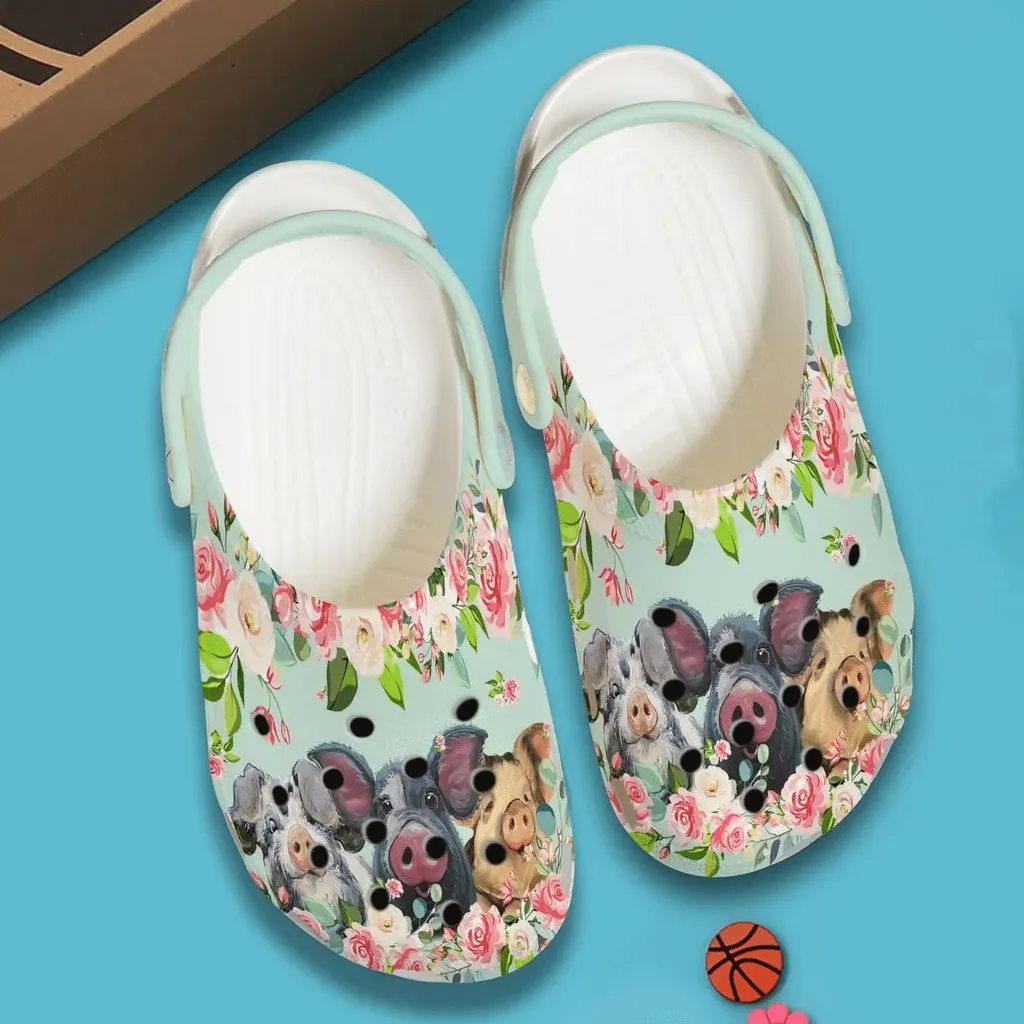 Pig Personalized Crocs Custom Comfortablefashion Style Comfortable Print 3D Pigs And Flowers
