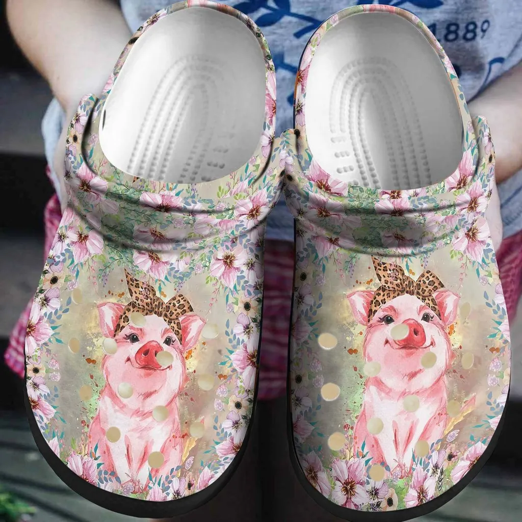 Pig Personalized Crocs Custom Comfortablefashion Style Comfortable Print 3D Pig With Flowers