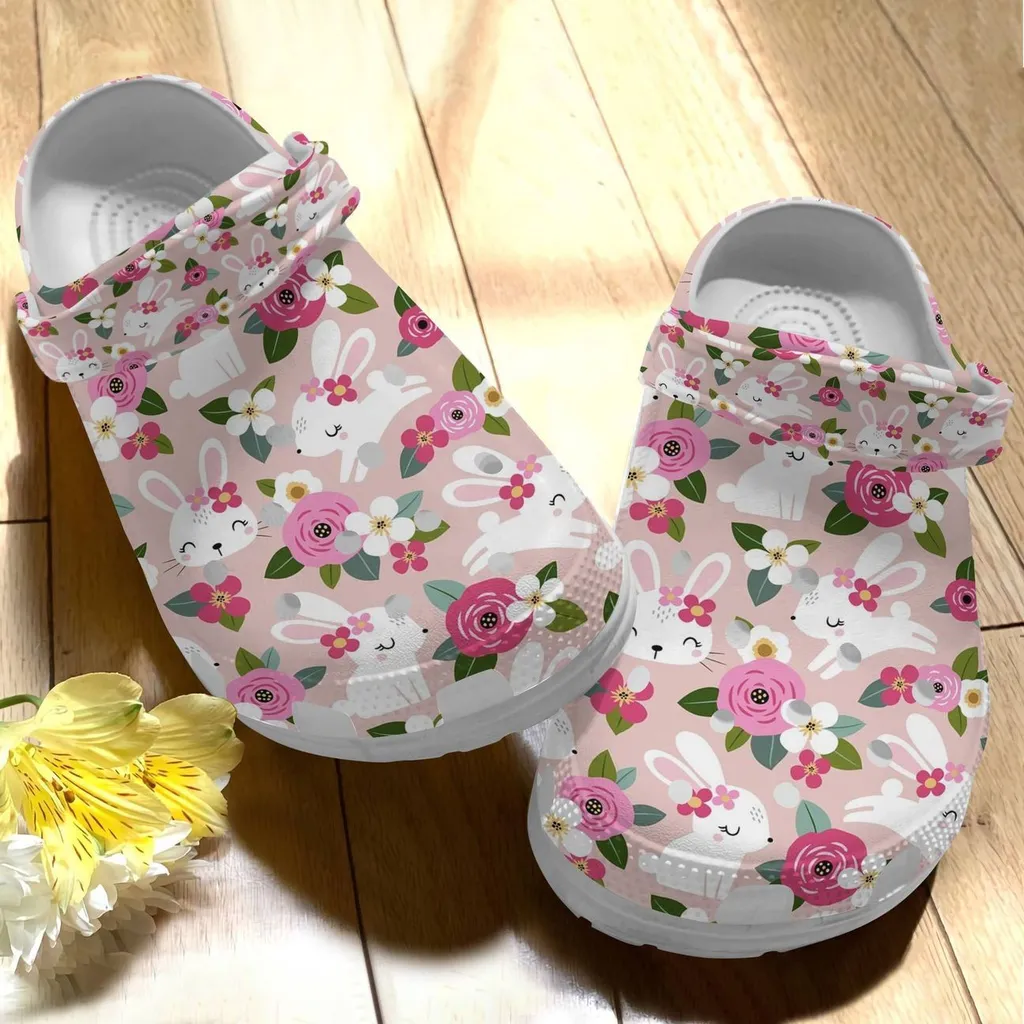 Rabbit Personalize Crocs Custom Fashionstyle Comfortable Print 3D Spring Flower Crocs Shoes Comfortable For Men Women