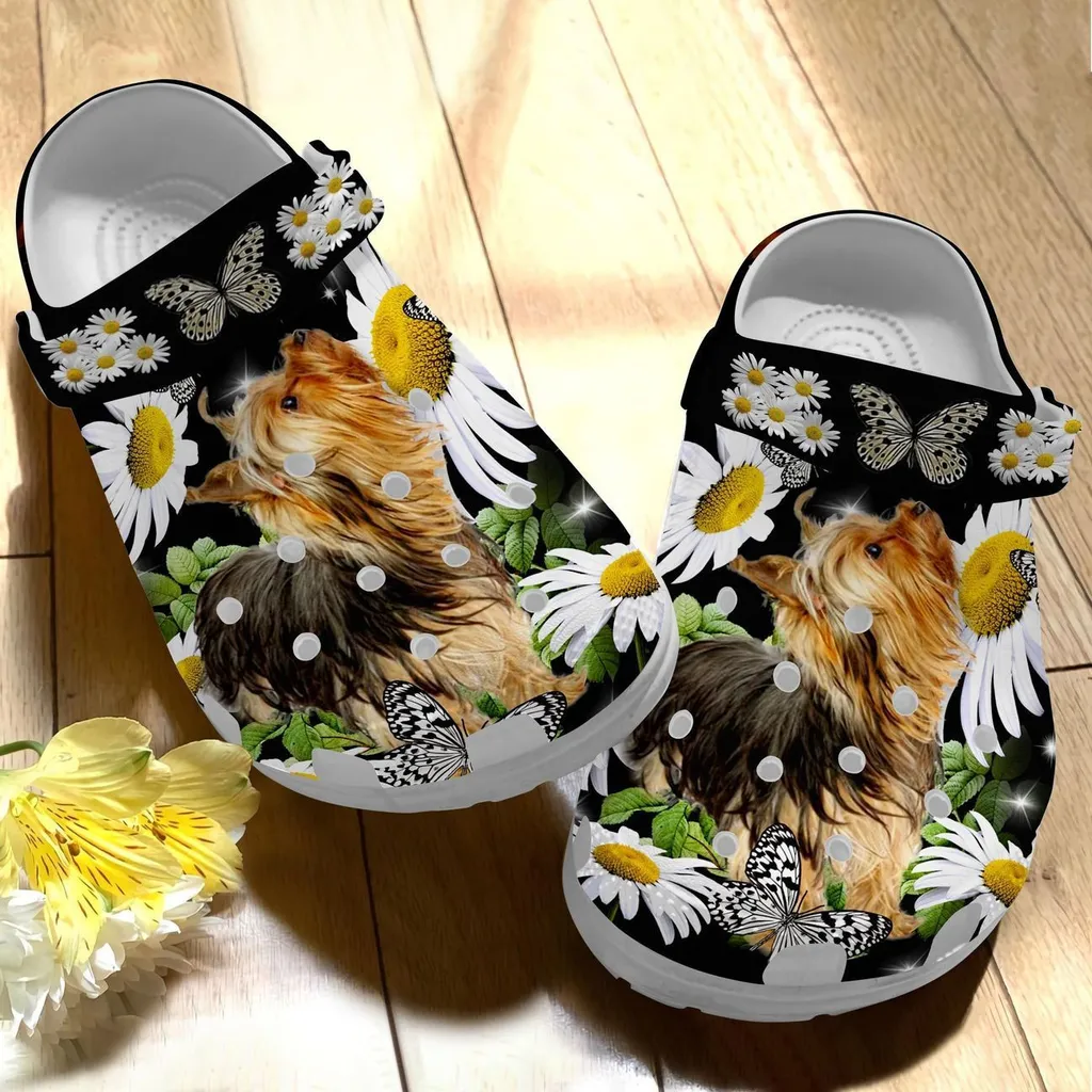 Yorkshire Personalize Crocs Custom Fashionstyle Comfortable Print 3D Whitesole Yorkshire With Flowers
