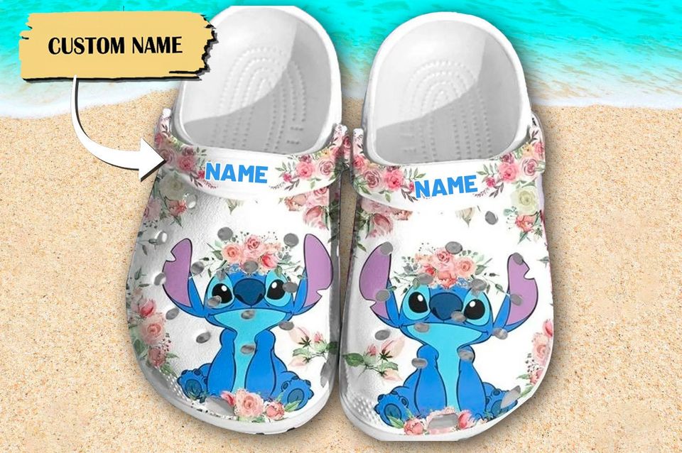 Crocs Custom Blue Dog With Flowers, Blue Dog, Series Movie Crocs